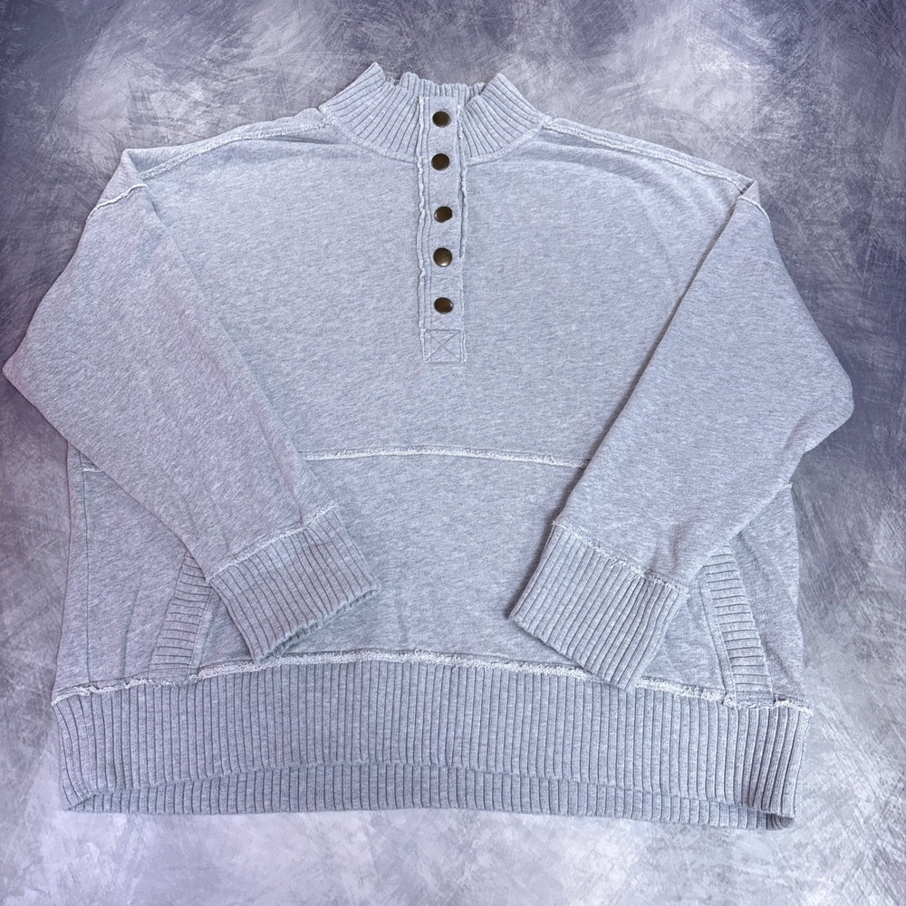 Aerie Sweatshirt Womens L Gray Oversized Snap Mockneck Kangaroo Pocket